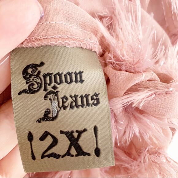 Spoon Jeans Dusty Pink Fringe Embellished Chiffon V Neck Blouse 2X NWT - Picture 7 of 9